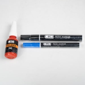 Optic Install Supply Kit: Black Fine Tip Oil Based Marker, Blue Extra Fine Tip Oil Based Marker, Vibra-Tite VC-3 thread locker