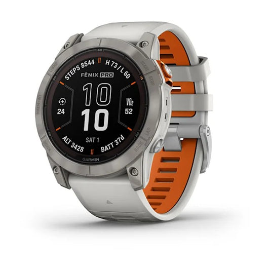 Fenix® 7X Pro Sapphire Solar Watch - Titanium/Fog Gray/Ember Orange Band