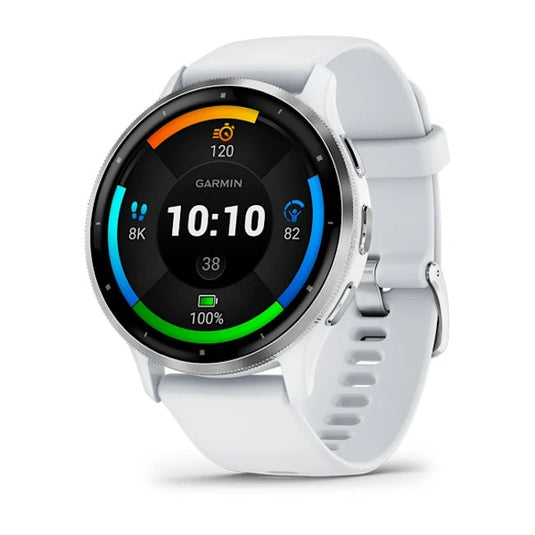 Venu 3 Silver Stainless Steel Bezel with Whitestone Case and Silicone Band 010-02784-00
