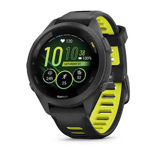 Forerunner 265S Black Bezel and Case with Black/Amp Yellow Silicone Band