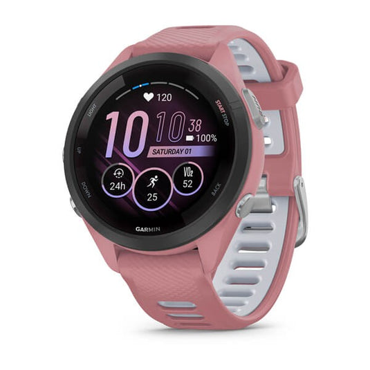 Forerunner 265S Black Bezel with Light Pink Case and Light Pink/Whitestone Silicone Band