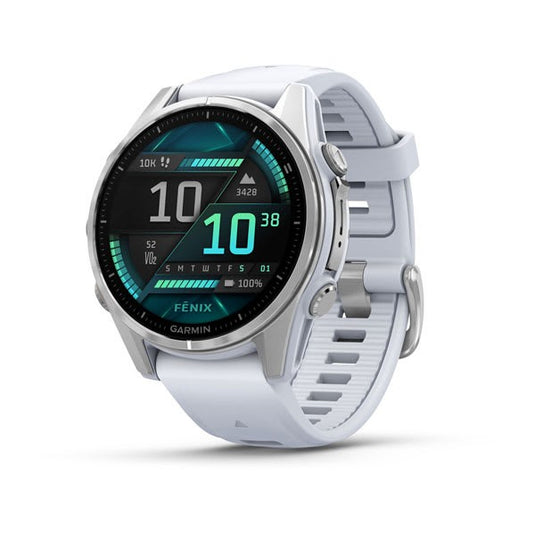 fnix 8 – 43 mm, AMOLED Silver with Whitestone Silicone Band PART NUMBER 010-02903-00
