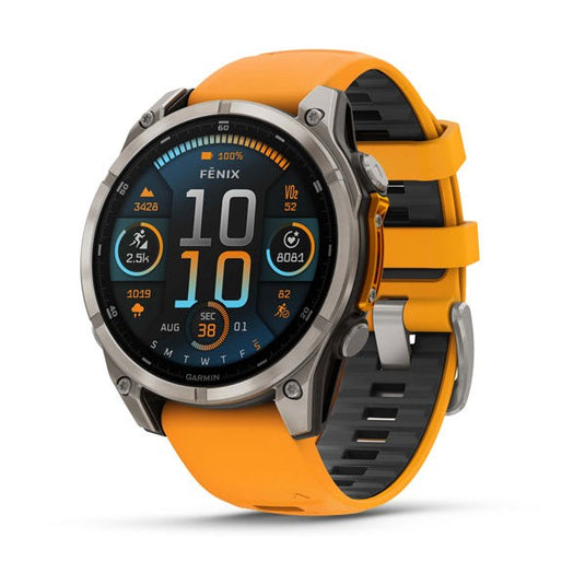 Fenix® 8 – 47 mm, AMOLED, Sapphire, Titanium with Spark Orange/Graphite Silicone Band