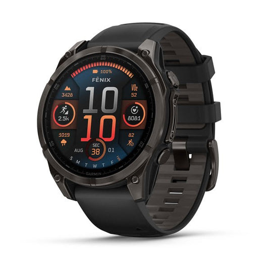 Fenix® 8 – 47 mm, AMOLED, Sapphire, Carbon Gray DLC Titanium with Black/Pebble Gray Silicone Band