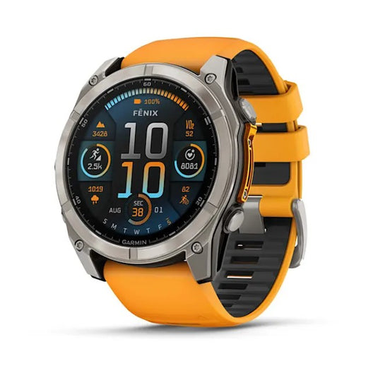fnix 8 – 51 mm, AMOLED Sapphire, Carbon Gray DLC Titanium with Black/Pebble Gray Silicone Band PART NUMBER 010-02905-20