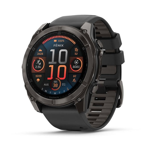 Fenix® 8 – 51 mm, AMOLED, Sapphire, Carbon Gray DLC Titanium with Black/Pebble Gray Silicone Band