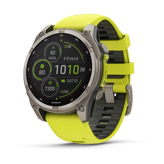 fnix 8 – 47 mm, Solar Sapphire, Titanium with Amp Yellow/Graphite Silicone Band PART NUMBER 010-02906-20