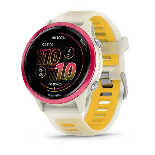 Forerunner® 570 - 42mm, Raspberry Aluminum with Translucent Bone/Mango Band