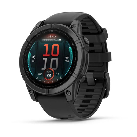 Fenix® E – 47 mm, AMOLED, Slate Gray Steel with Black Silicone Band