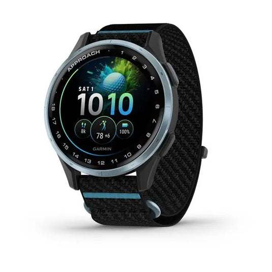 Approach® J1, Cloud Blue Aluminum Bezel with Black/Azure ComfortFit Fabric Band