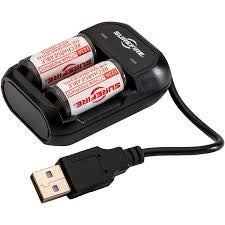 TWO LFP123 LI-FE-PH RECHARGEABLE CELLS, CHARGER