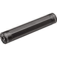 THREAD-ON SOUND SUPPRESSOR, FOR USE WITH .22 LR, .22 MAG & 17 HMR AMMUNITION, THREADS DIRECTLY TO 1/2-28 THREADED BARRELS, STAINLESS STEEL BAFFLE CONSTRUCTION, BLACK HARD ANODIZED FINISH