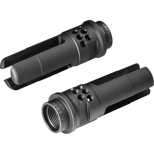 PORTED 3 PRONG FLASH HIDER FOR REDUCING MUZZLE RISE, SERVES AS A SUPPRESSOR ADAPTER FOR 7.62 SOCOM SUPPRESSORS WITH 5/8-24 THREADS