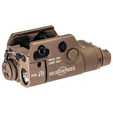 COMPACT PISTOL LIGHT WITH LASER, 5Mw, 635 nM, RED 1.5V, WEDGE LOCK UNIVERSAL RAIL MOUNT, ONE AAA BATTERY, TYPE III ANODIZED ALUMINUM, BLACK