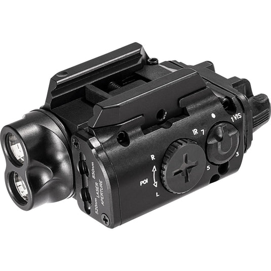 PISTOL/CARBINE LIGHT, 3V, 400 LUMEN MAXVISION WHITE LED, 300 mW MAXVISION IR LED, 850 nm CLASS I IR LASER, 520 nm CLASS IIIa GREEN LASER, HARD ANODIZED, BLACK