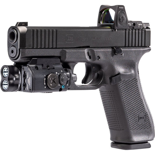 PISTOL/CARBINE LIGHT, 3V, 400 LUMEN MAXVISION WHITE LED, 300 mW MAXVISION IR LED, 850 nm CLASS IIIb IR LASER, 520 nm CLASS IIIb GREEN LASER, HARD ANODIZED, BLACK