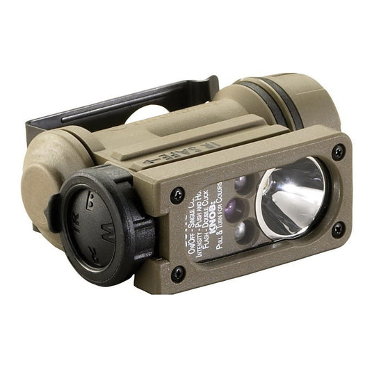 Sidewinder Compact II Military Model - White, Red, Blue, IR LEDs - Includes NVG mount (works with DoD, NATO and ISAF combat helmets) and (1) CR123A lithium battery - Box