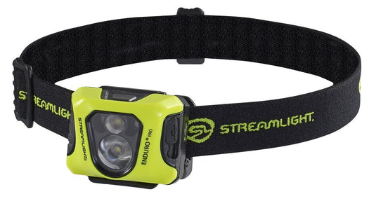 Enduro Pro USB - Includes USB cord, elastic head strap, rubber hard hat strap, 3M® Dual Lock® - Box - Yellow