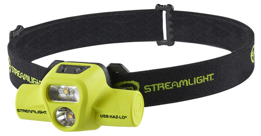 USB HAZ-LO Headlamp - 120V AC Cord - Includes rubber hard hat strap, elastic head strap, 3M® Dual Lock® - Box - Yellow