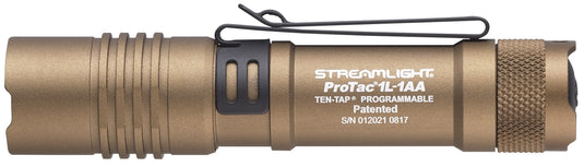ProTac 1L-1AA - Includes (1) CR123A lithium and "AA" Alkaline battery and holster - Clam - Coyote