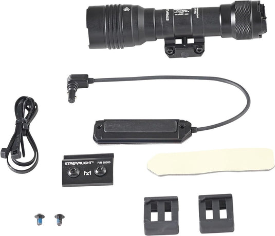 PROTAC RM HL-X PRO USB - System includes Jack-Cap, M-LOK Kit, Straight Momentary Pressure Switch, Hardware Kit, 2.5mm Allen Wrench, 1 SL-B26 USB Battery pack, (101.6cm) USB Cord - Box
