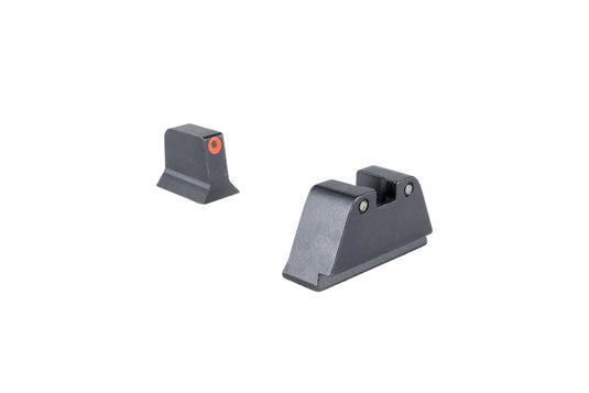 Trijicon® Suppressor/Optic Height Sight Set with Orange Front/Black Rear & Green Lamps — for GLOCK® Models 17, 17L, 19, 22, 23, 24, 25, 26, 27, 28, 31, 32, 33, 34, 35, 37, 38, 39 and 45