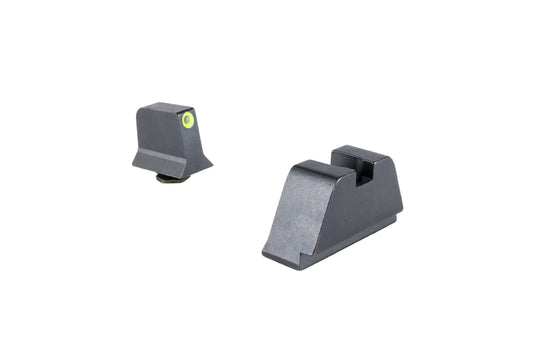 Trijicon® Suppressor/Optic Height Sight Set with Yellow Front/Metal Rear & Green Front Lamp — for GLOCK® Models 17, 17L, 19, 22, 23, 24, 25, 26, 27, 28, 31, 32, 33, 34, 35, 37, 38, 39 and 45