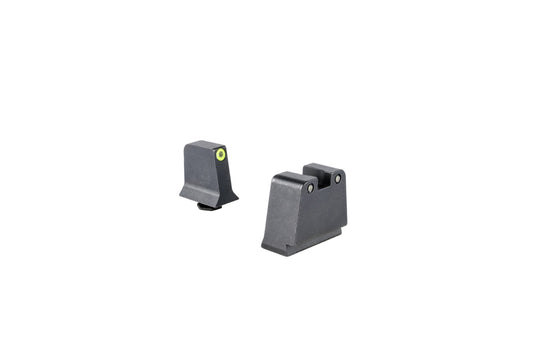 Trijicon® Suppressor/Optic Height Sight Set with Yellow Front/Black Rear & Green Lamps — for GLOCK® Models 42, 43, 43x, 43e, and 51