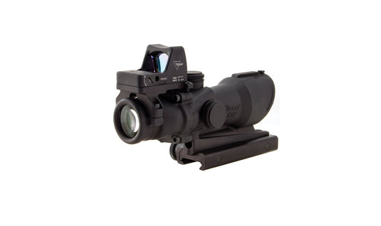 Trijicon ACOG® 4x32 Scope, Center Illuminated Amber Crosshair .223 Reticle w/ Colt® Knob Thumbscrew Mount & 3.25 MOA Red RMR® Automatic LED Type 2
