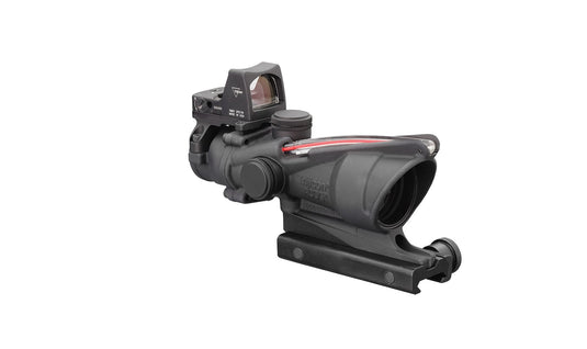 Trijicon ACOG® 4x32 Scope, Dual Illuminated Red Chevron .223 Reticle w/ Colt® Knob Thumbscrew Mount & 3.25 MOA Red RMR® Automatic LED Type 2