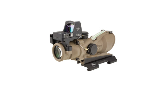 Trijicon ACOG® 4x32 ECOS, Dual Illuminated Green Crosshair 5.56 Reticle w/ Backup Iron Sights, Quick Release Mount & 3.25 MOA Red RMR® Automatic LED Type 2 - Cerakote Flat Dark Earth