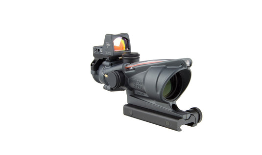 Trijicon ACOG® 4x32 Scope, Dual Illuminated Red Chevron .223 Reticle w/ Colt® Knob Thumbscrew Mount & 3.25 MOA Red RMR® Automatic LED Type 2 Gray - Cerakote Gray