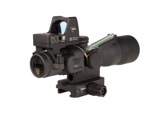 Trijicon Compact ACOG® 3x30 Scope, Dual Illuminated Green Horseshoe/Dot 5.56x45mm/62gr. Ballistic Reticle w/Mount with Trijicon Q-LOC™ Technology & 3.25 MOA Red RMR® Automatic LED Type 2