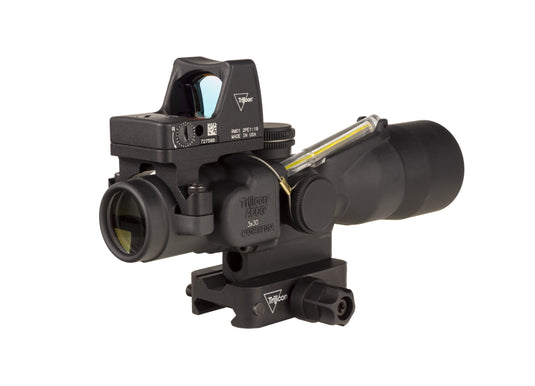 Trijicon Compact ACOG® 3x30 Scope, Dual Illuminated Amber Horseshoe/Dot 5.56x45mm/62gr. Ballistic Reticle w/ Mount with Trijicon Q-LOC™ Technology & 3.25 MOA Red RMR® Automatic LED Type 2